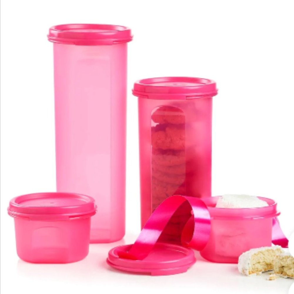 Tupperware Modular Mates 4 Pc Round Set  Round #1 3 4  Pink New No Original Pack